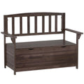 Outdoor 2 Seater Garden Bench, Wooden Bench with Storage, Backrest, Arm Rests, 112 x 84 x 58 cm, Brown