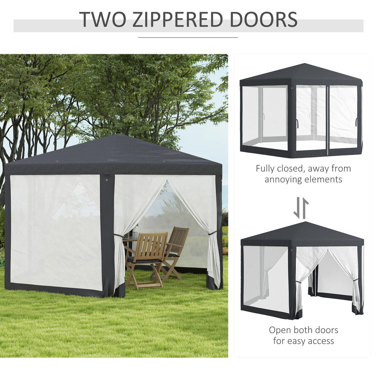4 Metre Hexagon Steel Frame Gazebo with Netting - Dark Grey