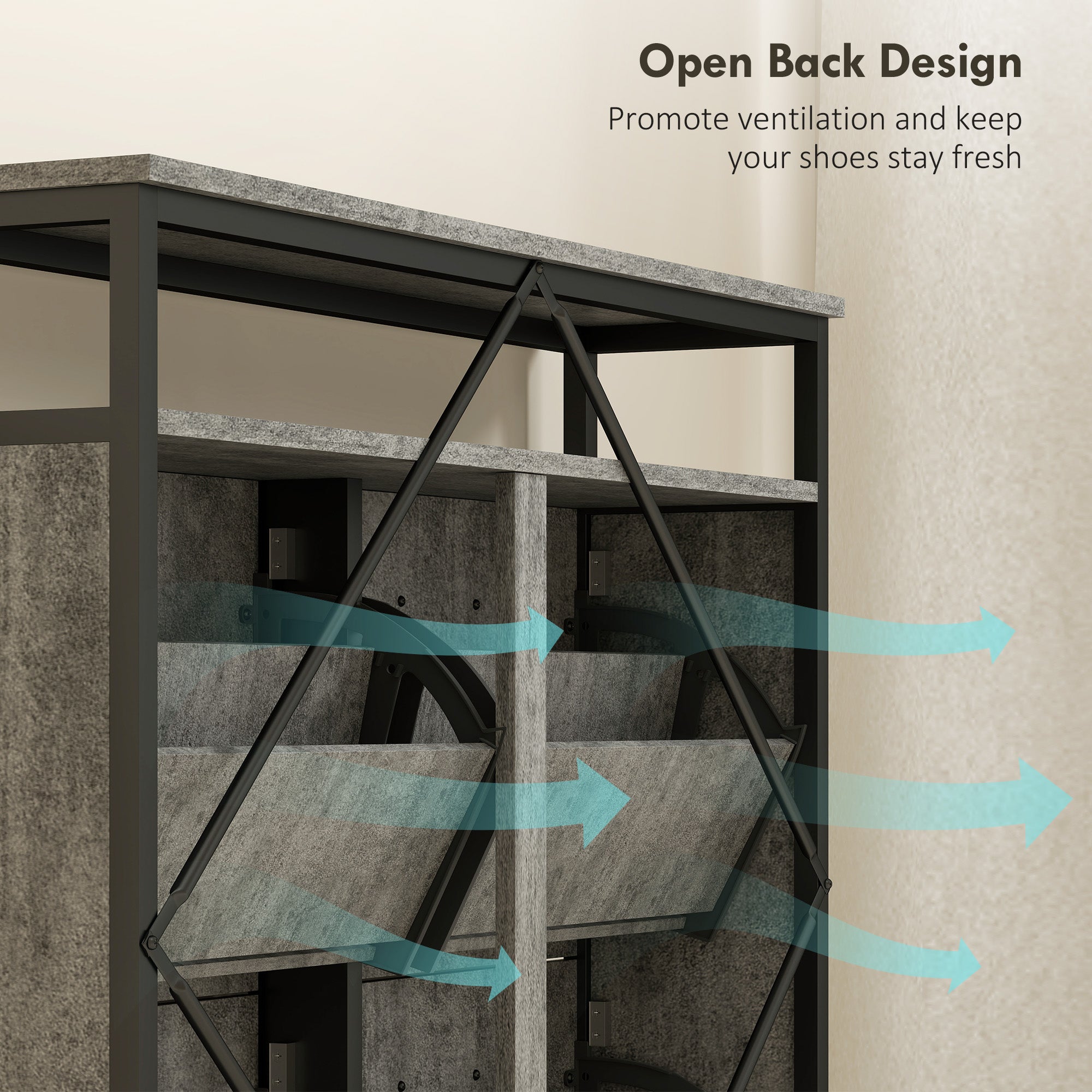 Shoe Storage Cabinet with 4 Flip Drawers and Open Shelf - Cement Grey