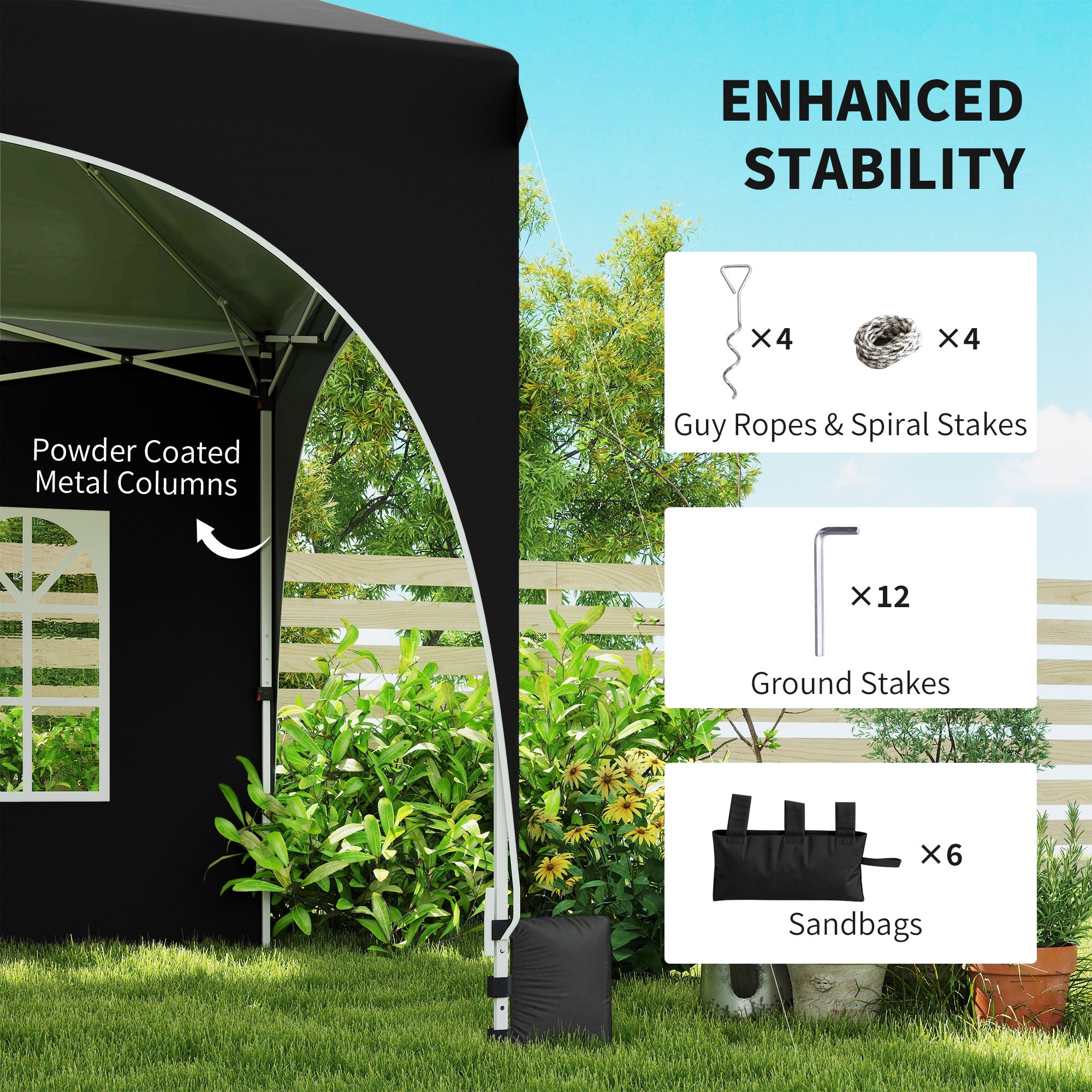3 x 6m Pop Up Gazebo Shelter with Sides, 6 Sandbags, Peak Top Garden Party Tent Marquee with Carry Bag, Black