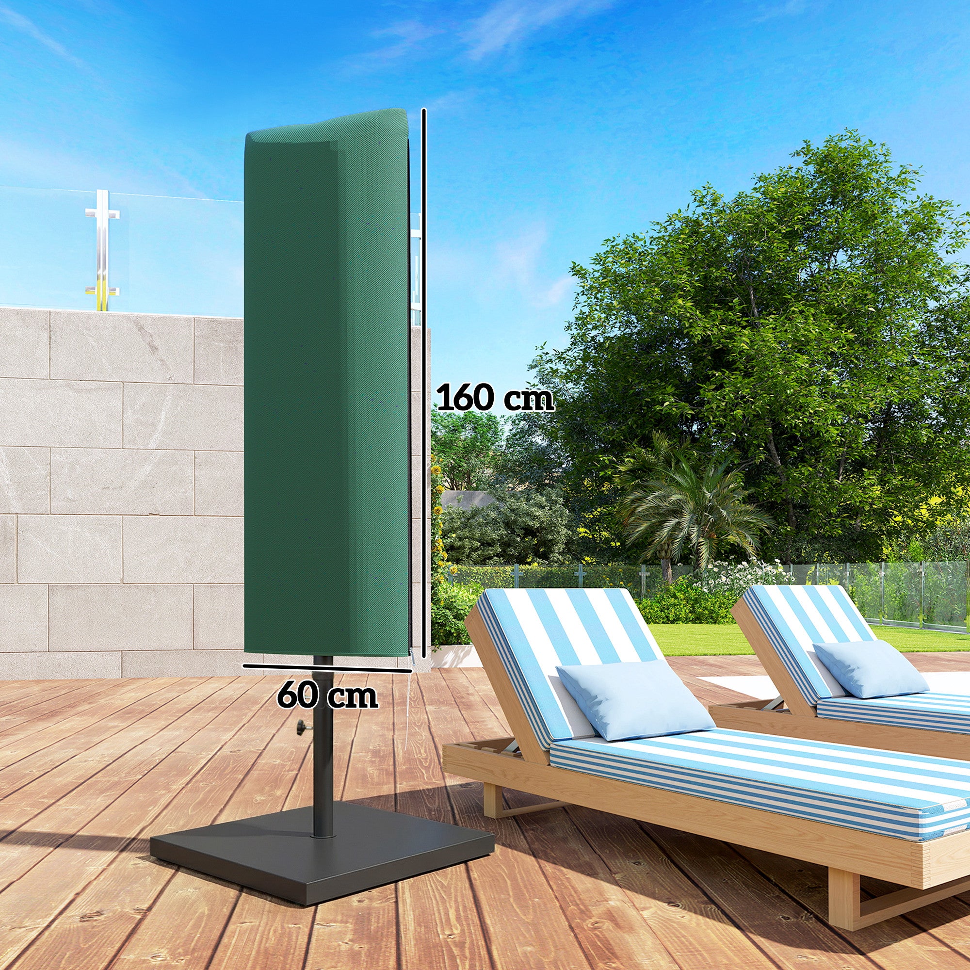 Garden Parasol Cover, Outdoor Patio Umbrella Protector Weatherproof Garden Patio for 2-4.6m Parasol, Dark Green