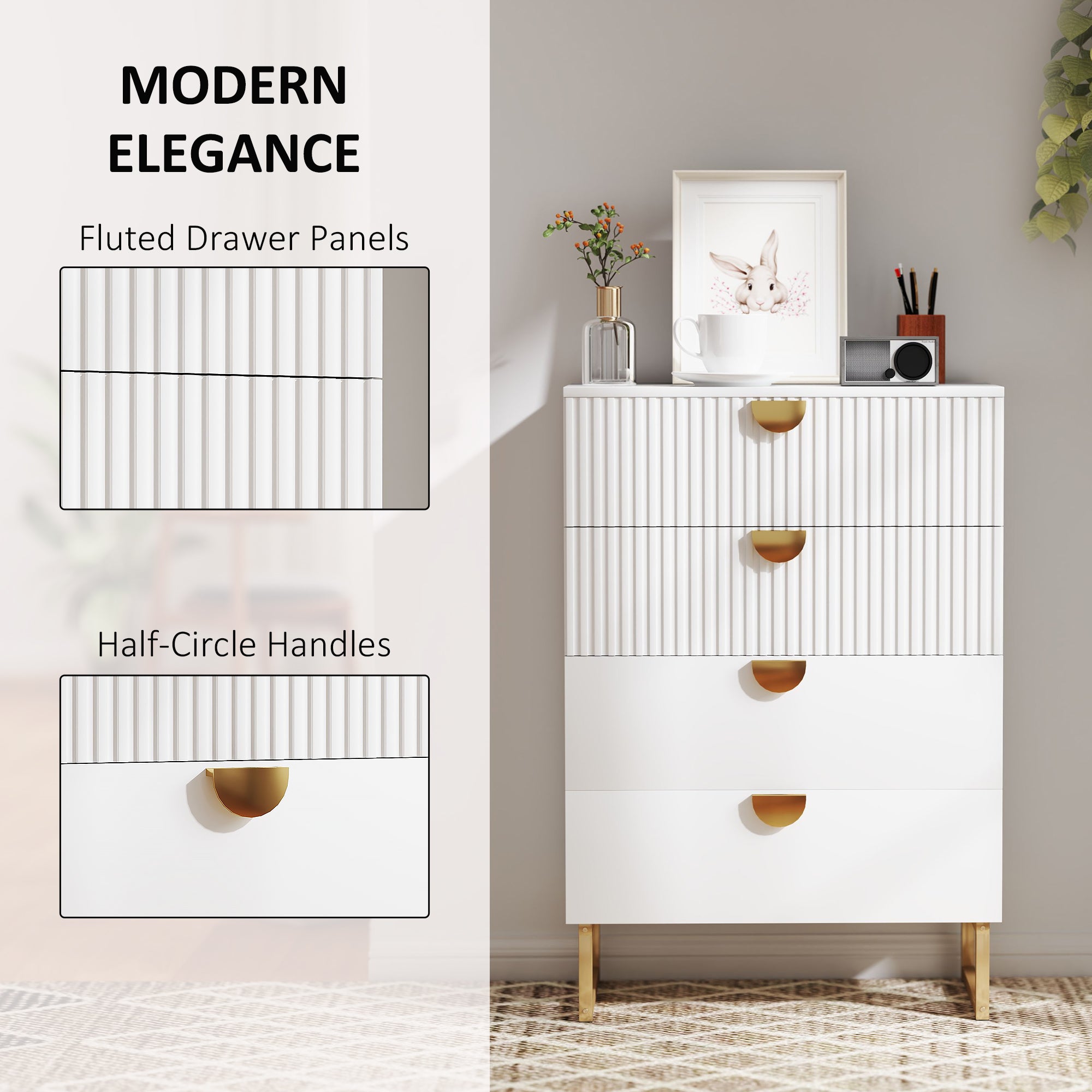 Elegant Chest of Four Drawers - White