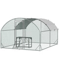 Walk In Chicken Run 2.8 x 3.8 x 2m with Activity Shelf and Cover - Silver Grey