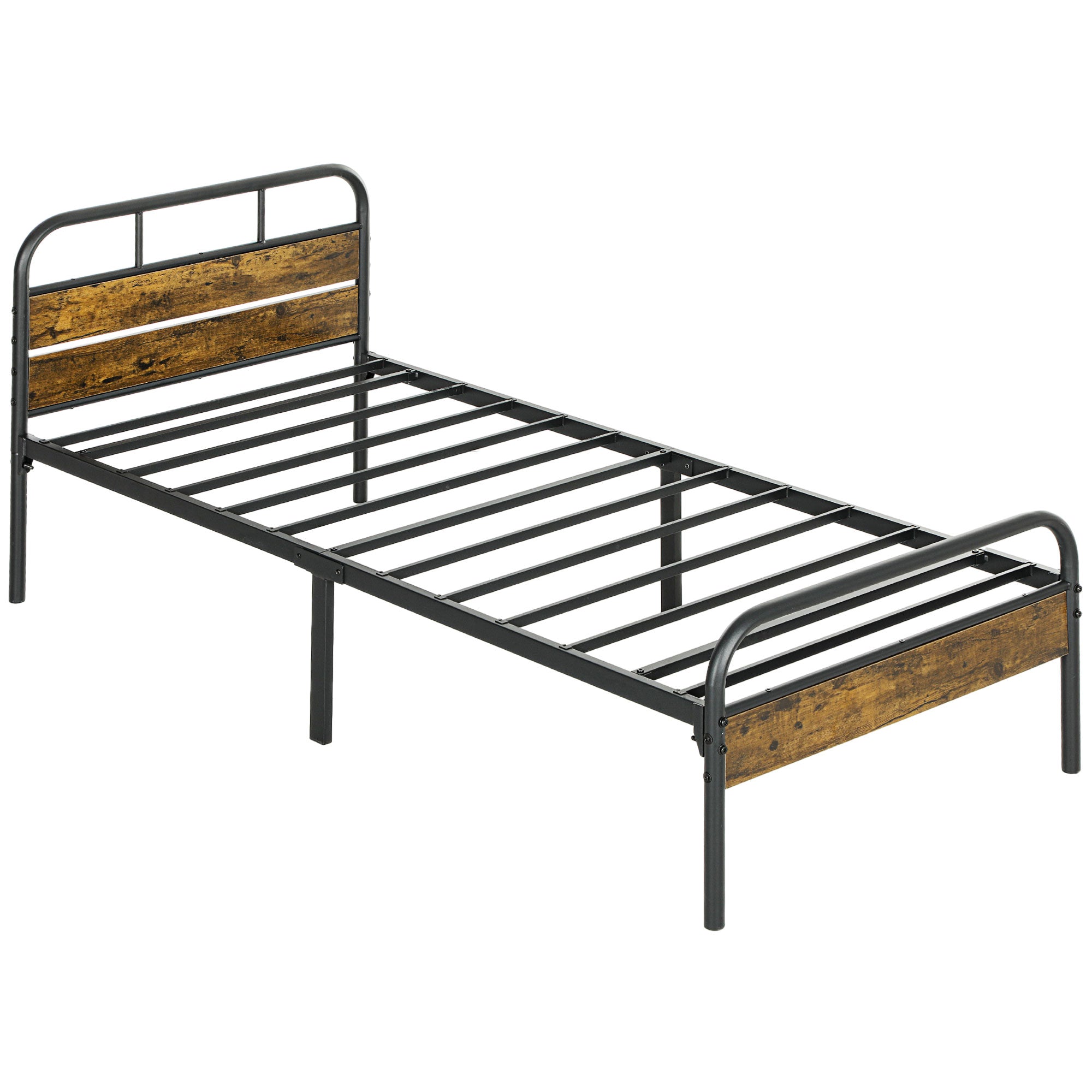 Industrial-Style Single Bed Frame - Black/Brown