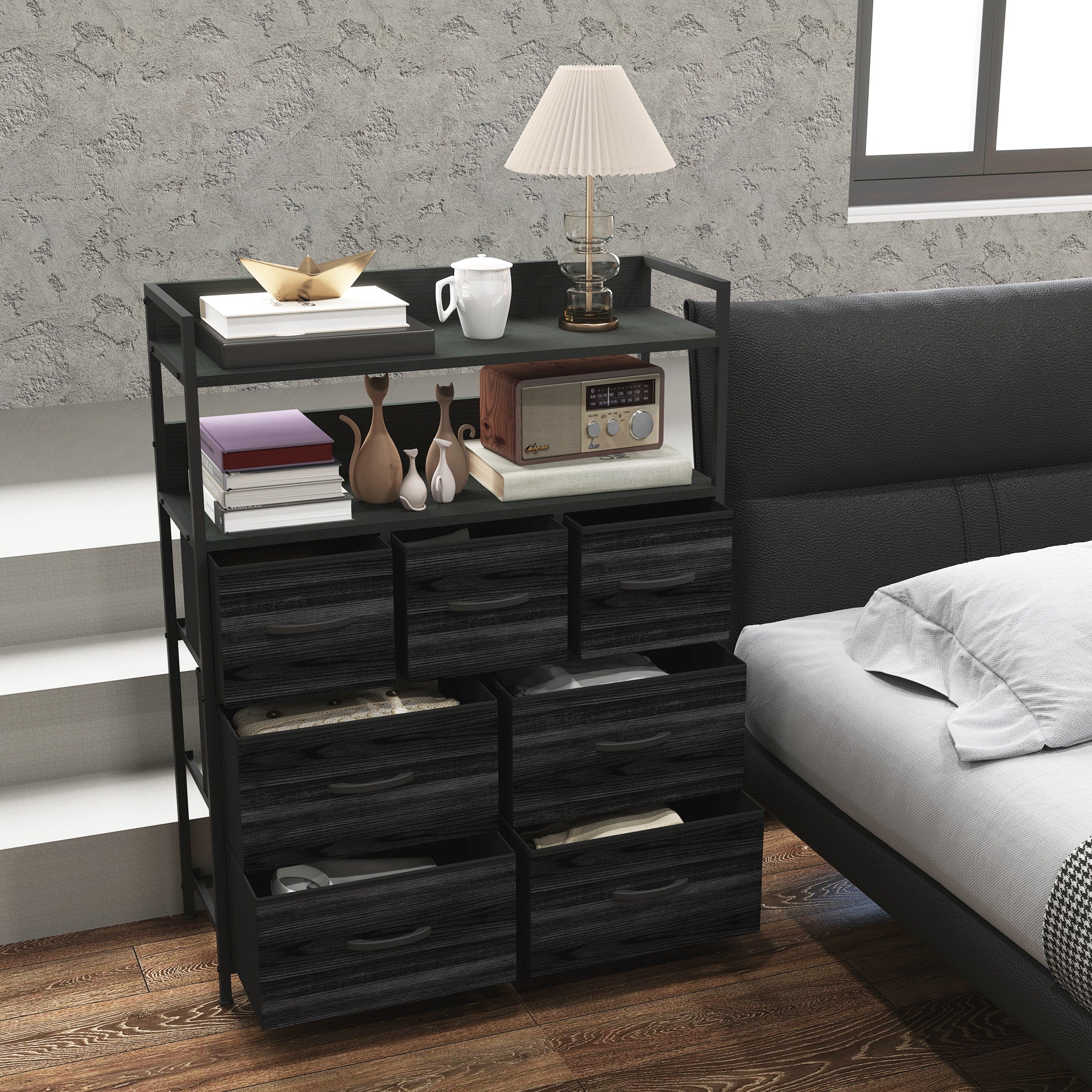 Rustic Chest of Seven Fabric Drawers - Black