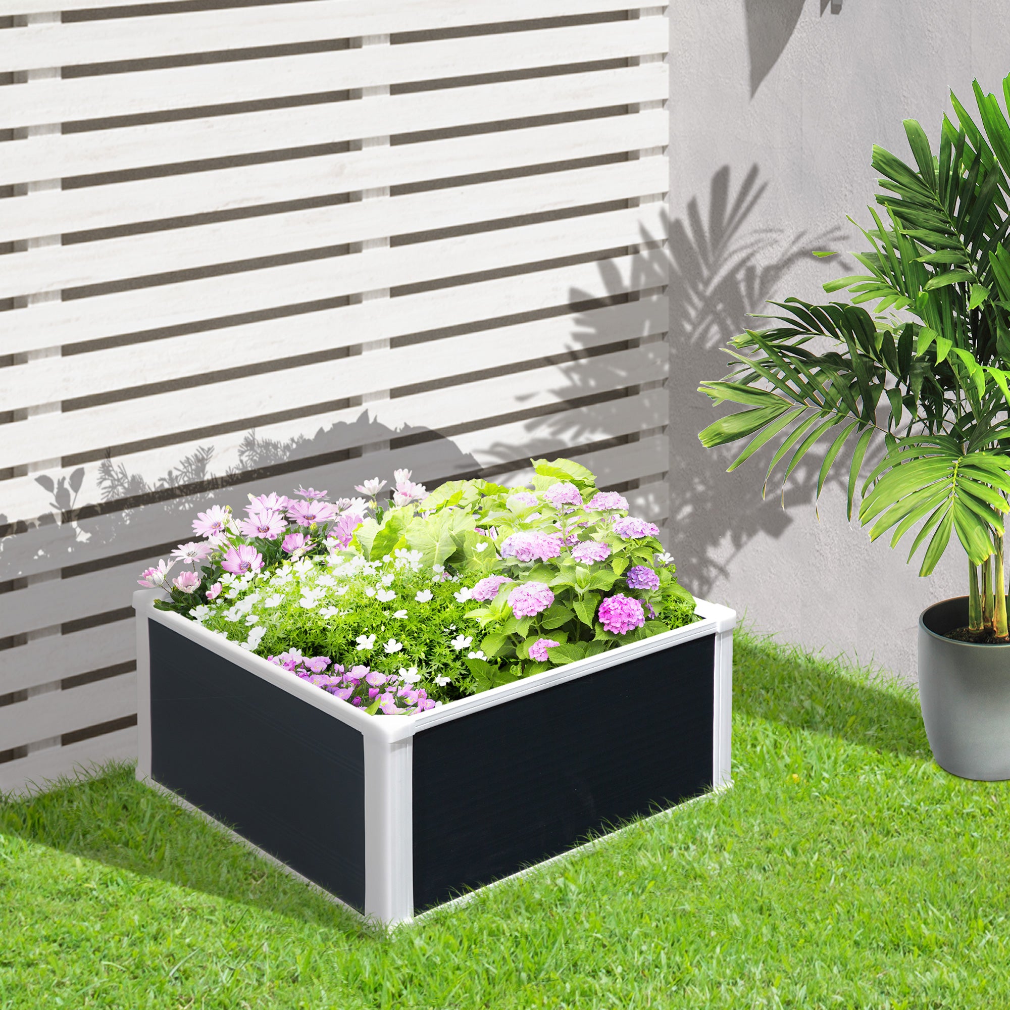 96L Raised Garden Bed, Weather-resistant PP Planter Box Containers for Outdoor Patio Plant Flower Vegetable, 60 x 60 x 30 cm