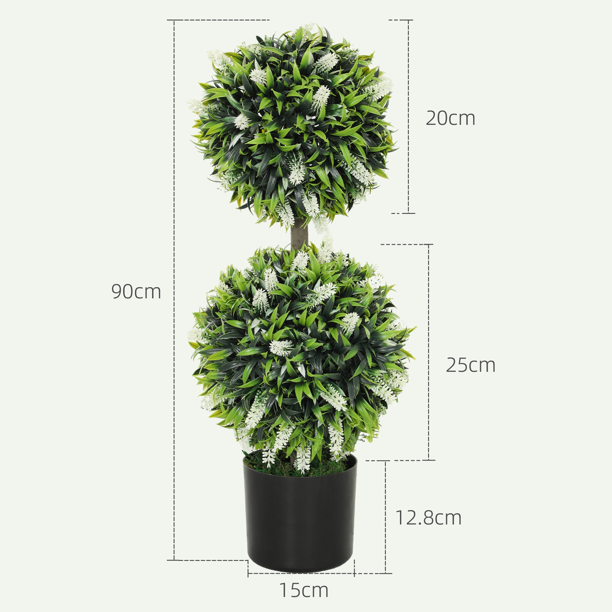 Set of 2 Artificial Decorative Ball Trees with Lavender Flowers, 70cm - White