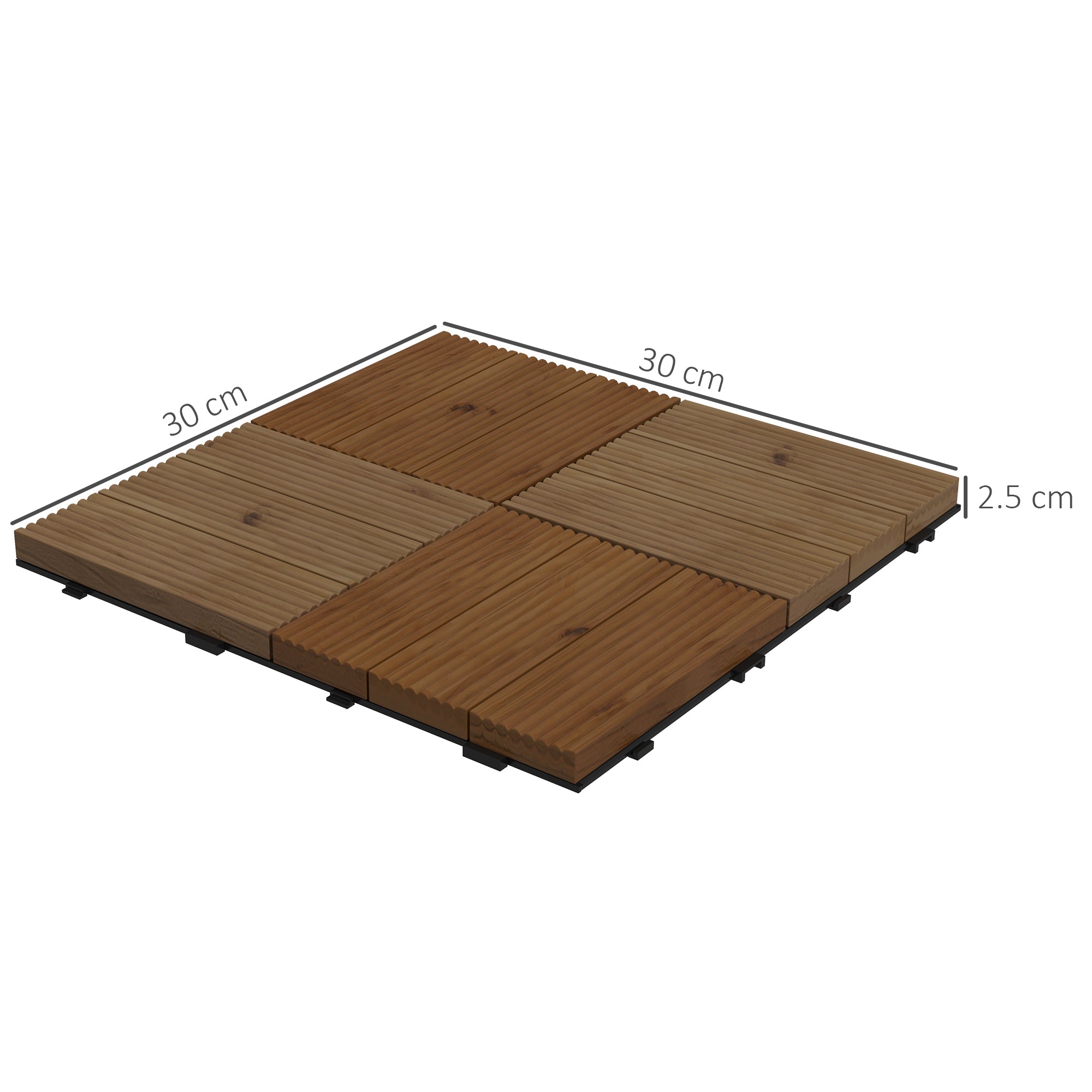 27 Pcs Wooden Interlocking Decking Tiles, 30 x 30 cm Anti-slip Outdoor Flooring Tiles, 0.81Ž¡ per Pack, All Weather Use for Patio, Balcony, Terrace, Hot Tub, Brown
