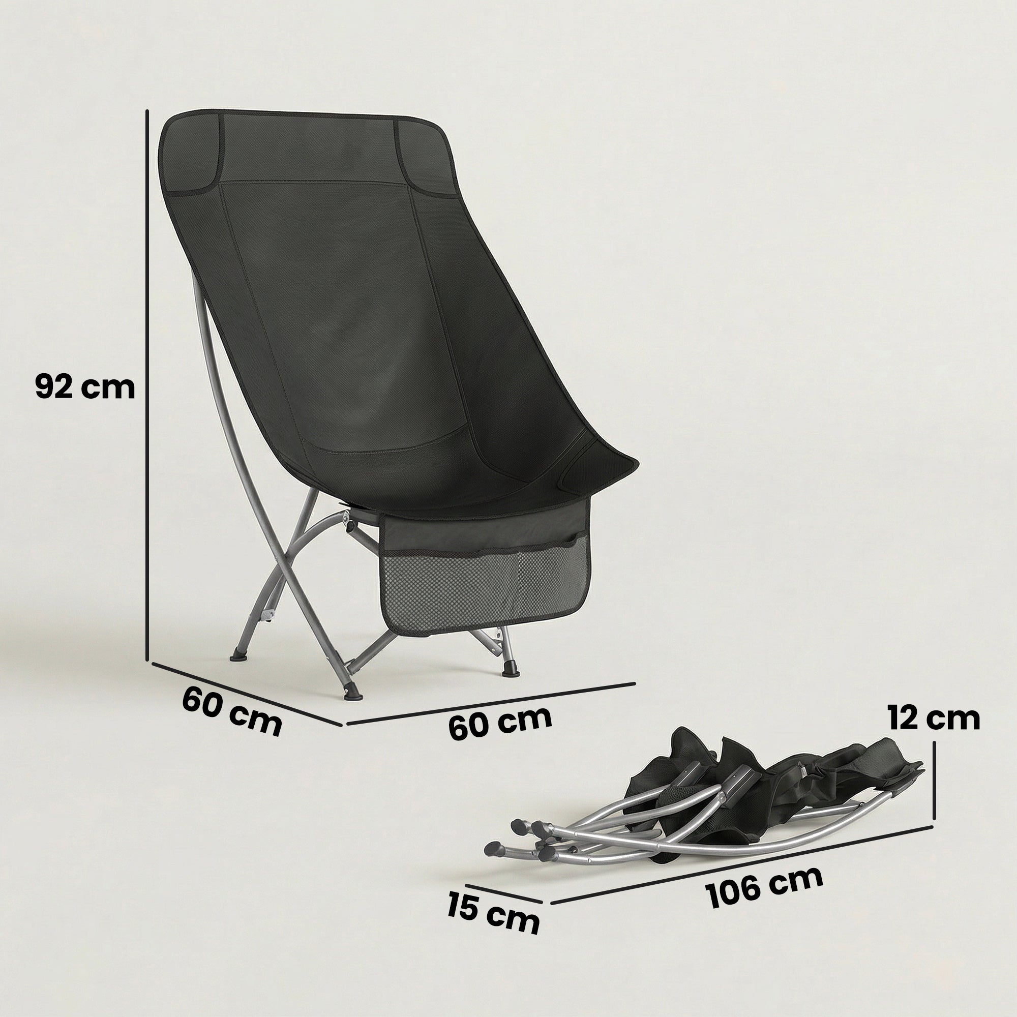 Camping Chair for Adults Heavy Duty Folding Camp Chair with Side Pocket and Carry Bag Black