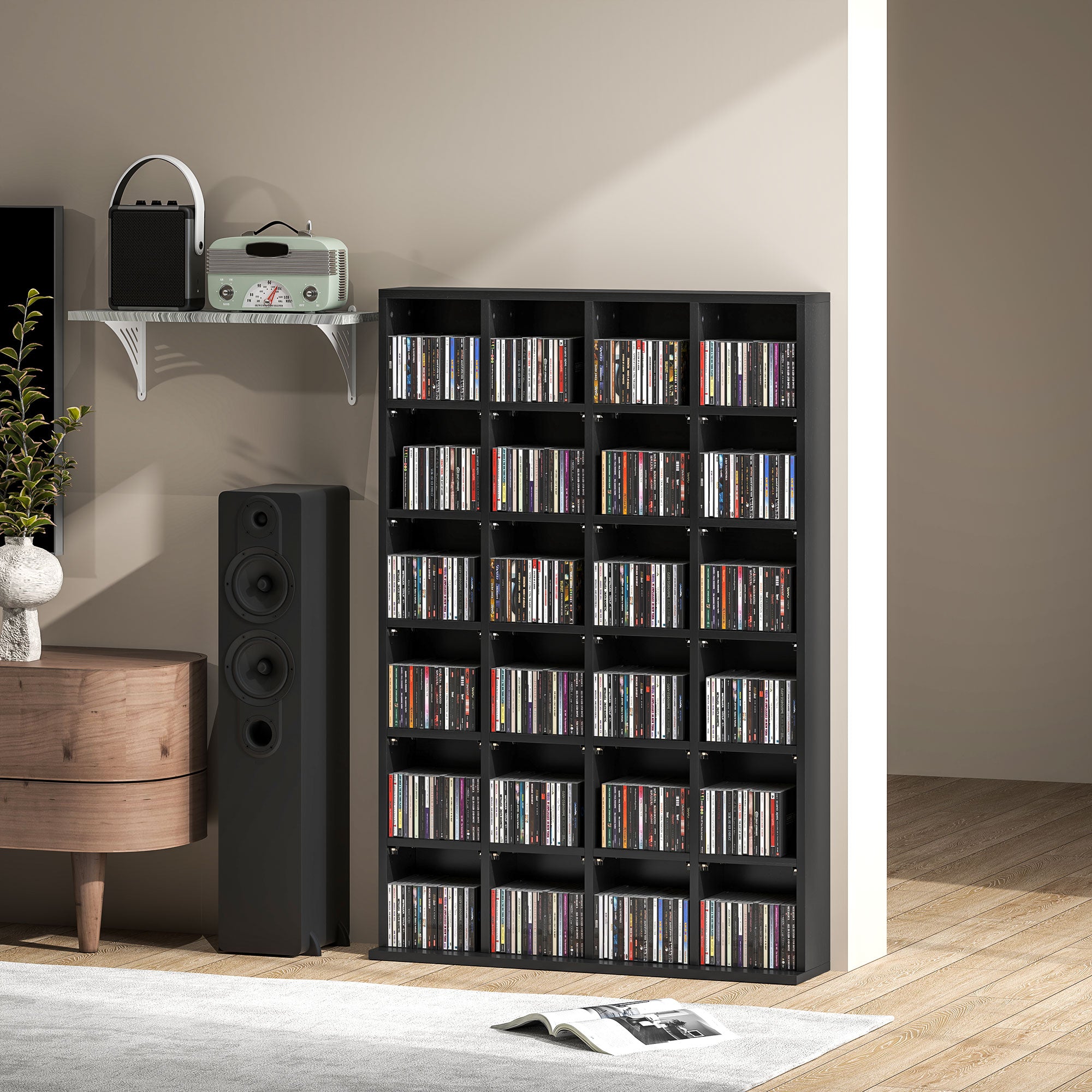 CD Storage Unit with 24 Cubes and Adjustable Shelves 89 x 130.5 cm - Black