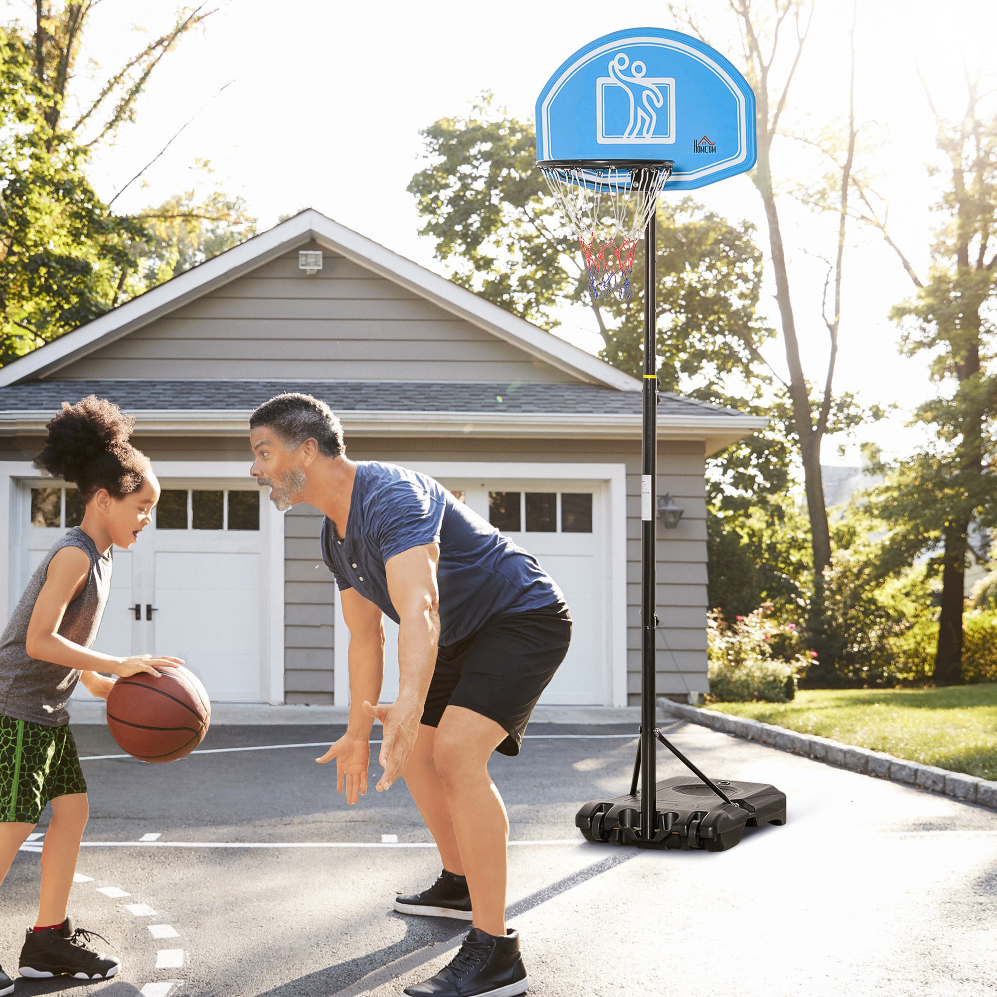 Adjustable Basketball Hoop and Stand, with Wheels and Weight Base Blue