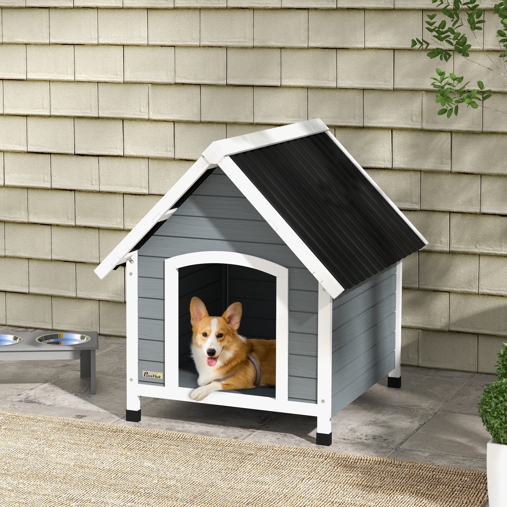 Outdoor Dog Kennel, Wooden Dog House, with Removable Floor, Anti-Corrosion Wood, for Medium Dogs, 82H x 75W x 88Dcm