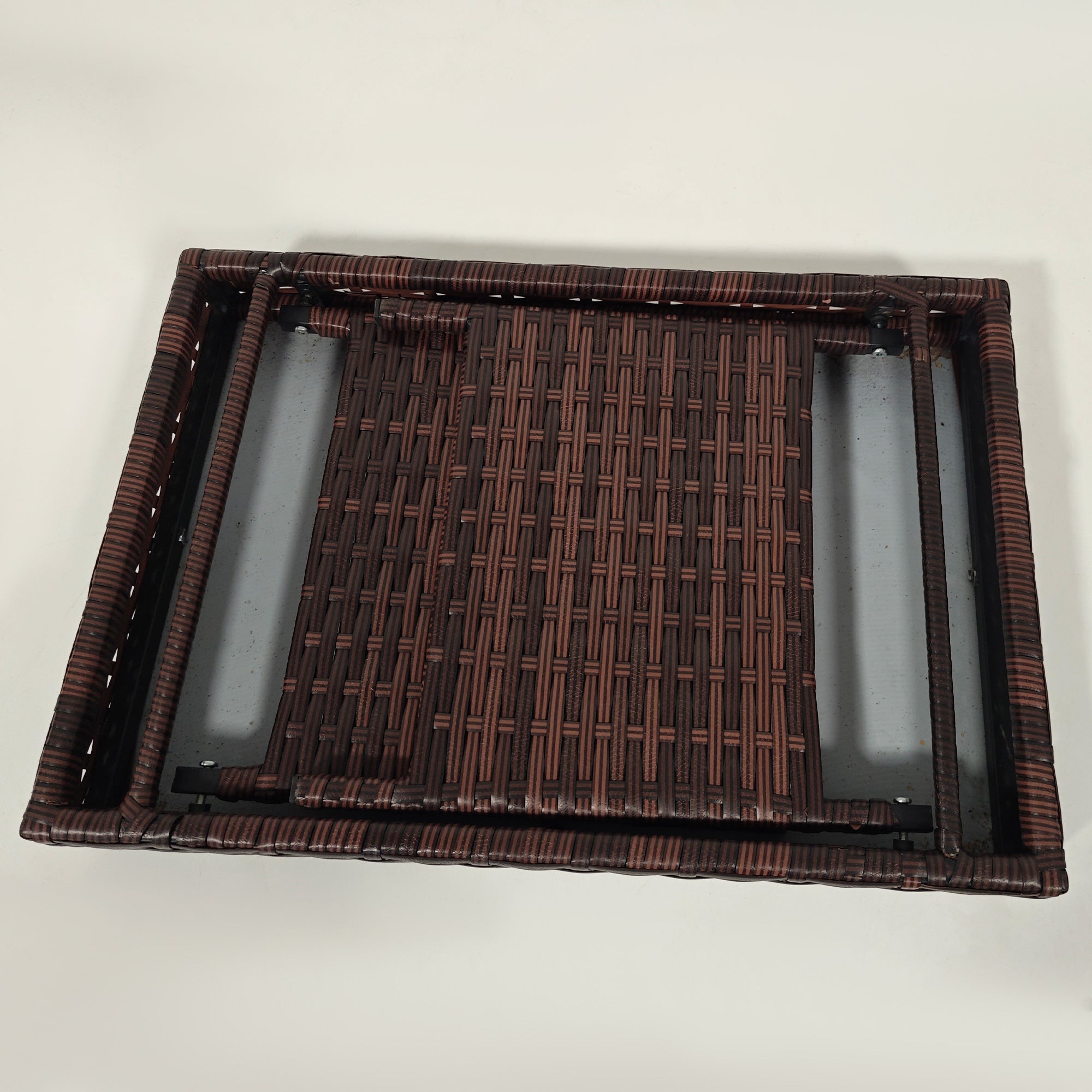 Foldable Oblong Rattan Outdoor Side Table with Steel Frame - Brown