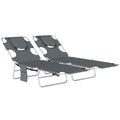 5-Position Adjustable Sun Loungers Set of 2 with Reading Hole and Side Pocket, Dark Grey