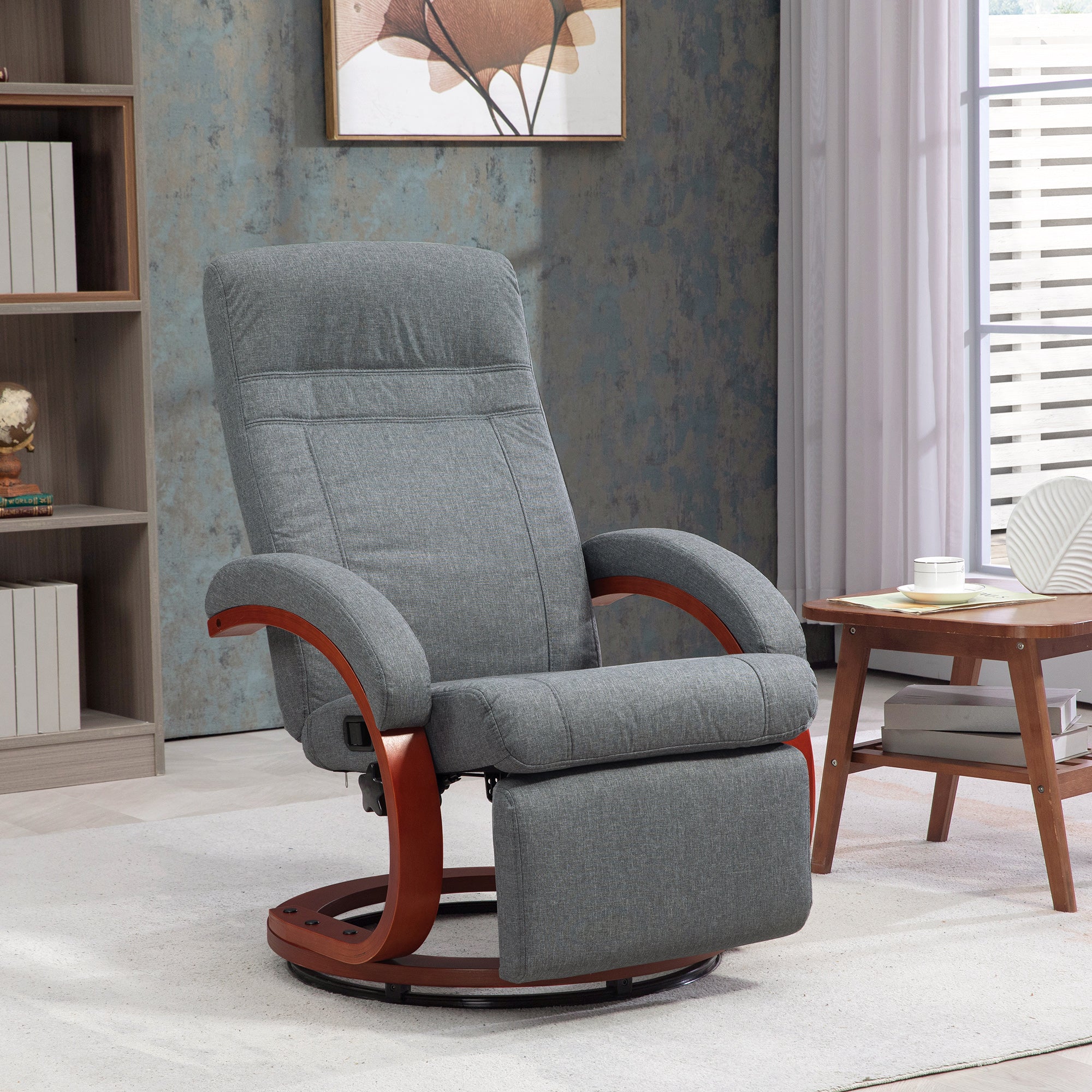 135° Manual Reclining Swivel Chair, with Footrest - Grey