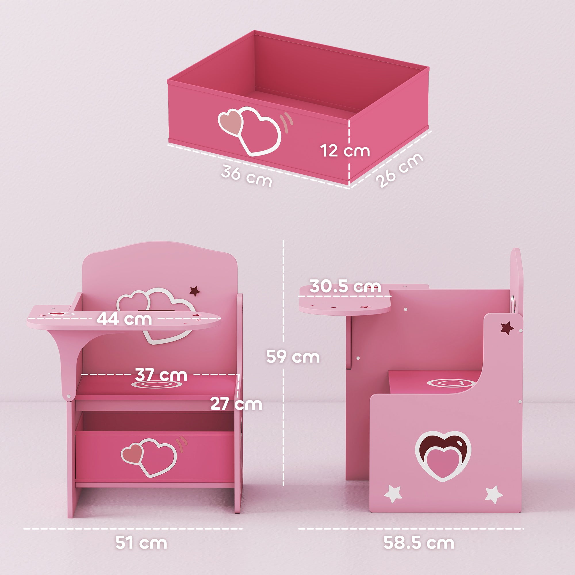 Kids Table and Chair Set, Children Desk and Chair with Storage Bins for Playing, Reading, Painting, for Ages 3-5, Pink