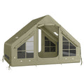 Inflatable Camping Tent with Pump and Stove Jack Hole, Luxury Inflatable Tent with Mesh Windows, Doors, Olive Green