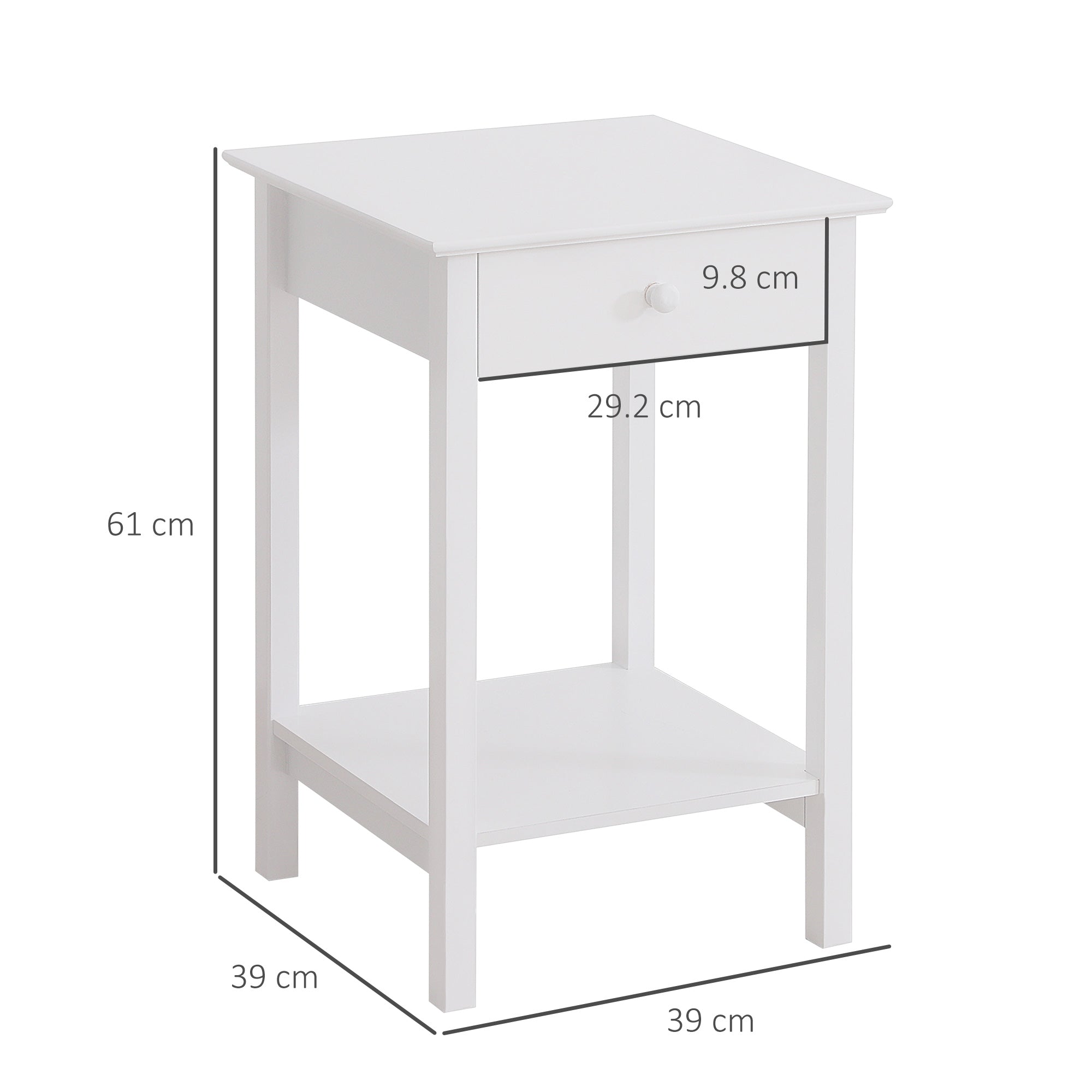 White Bedside Table, Wooden Side Table, Nightstand, Bedside Cabinet with Drawer and Storage Shelf for Bedroom and Living Room, Set of 2