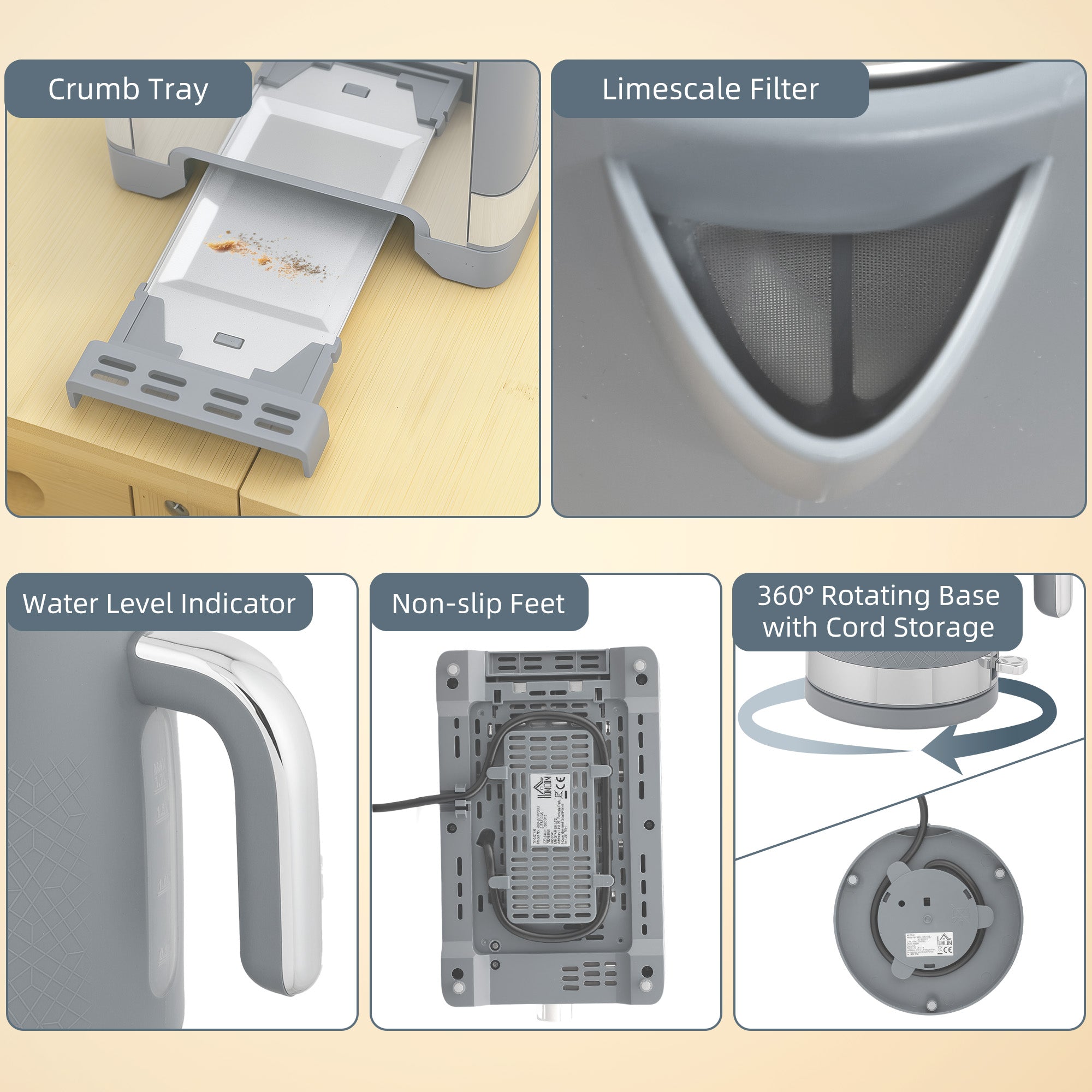 Sleek Textured Kettle and Toaster Set - Grey