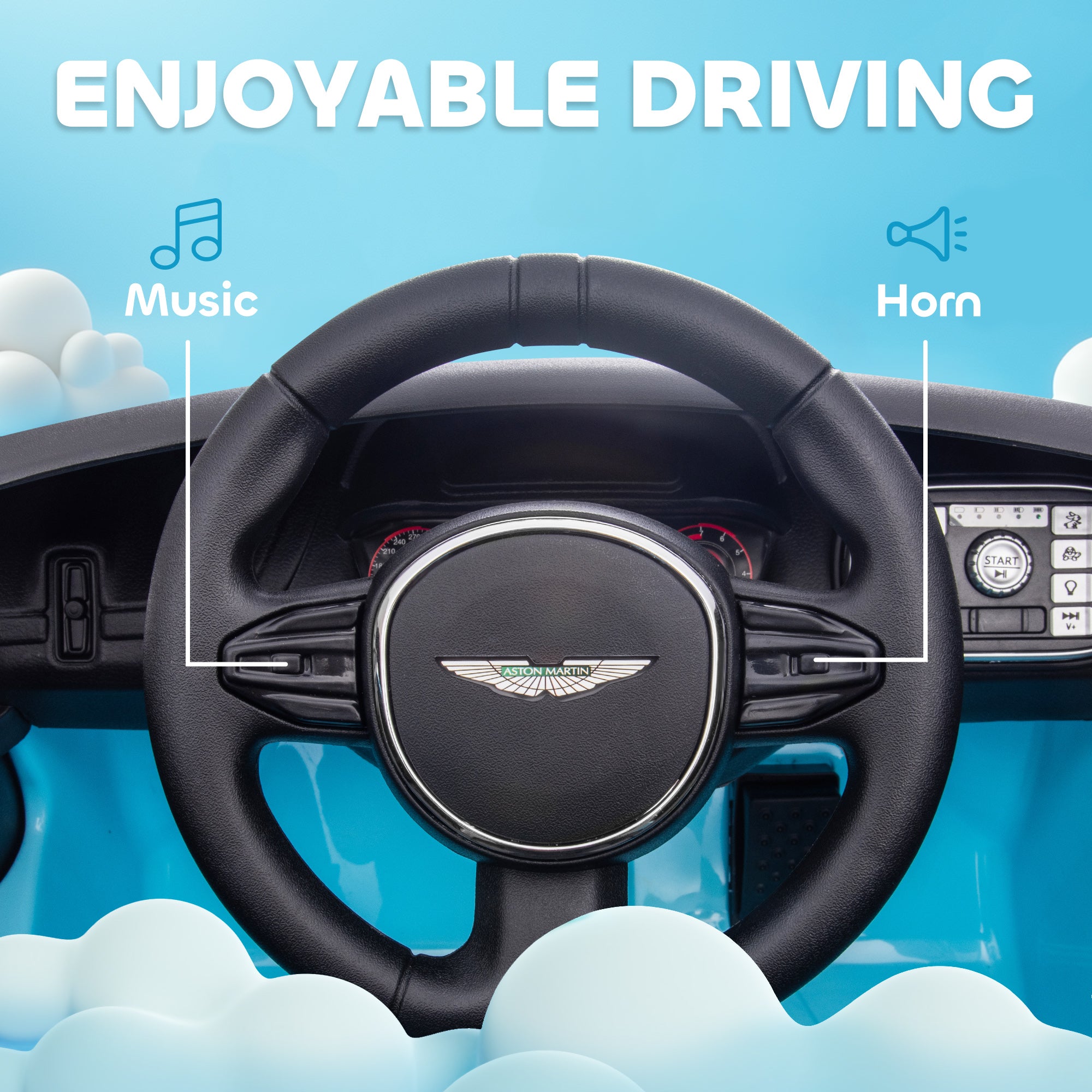 Aston Martin DBX Licensed Battery Powered Kids Electric Car, 12V Kids Ride on Car w/ Lights, Music Horn, Blue