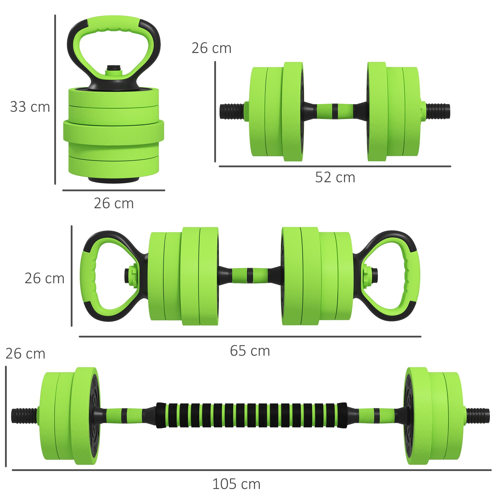 40kg Four-In-One Adjustable Weight Dumbbells Set, Barbell, Kettlebell, Push Up Stand - Green