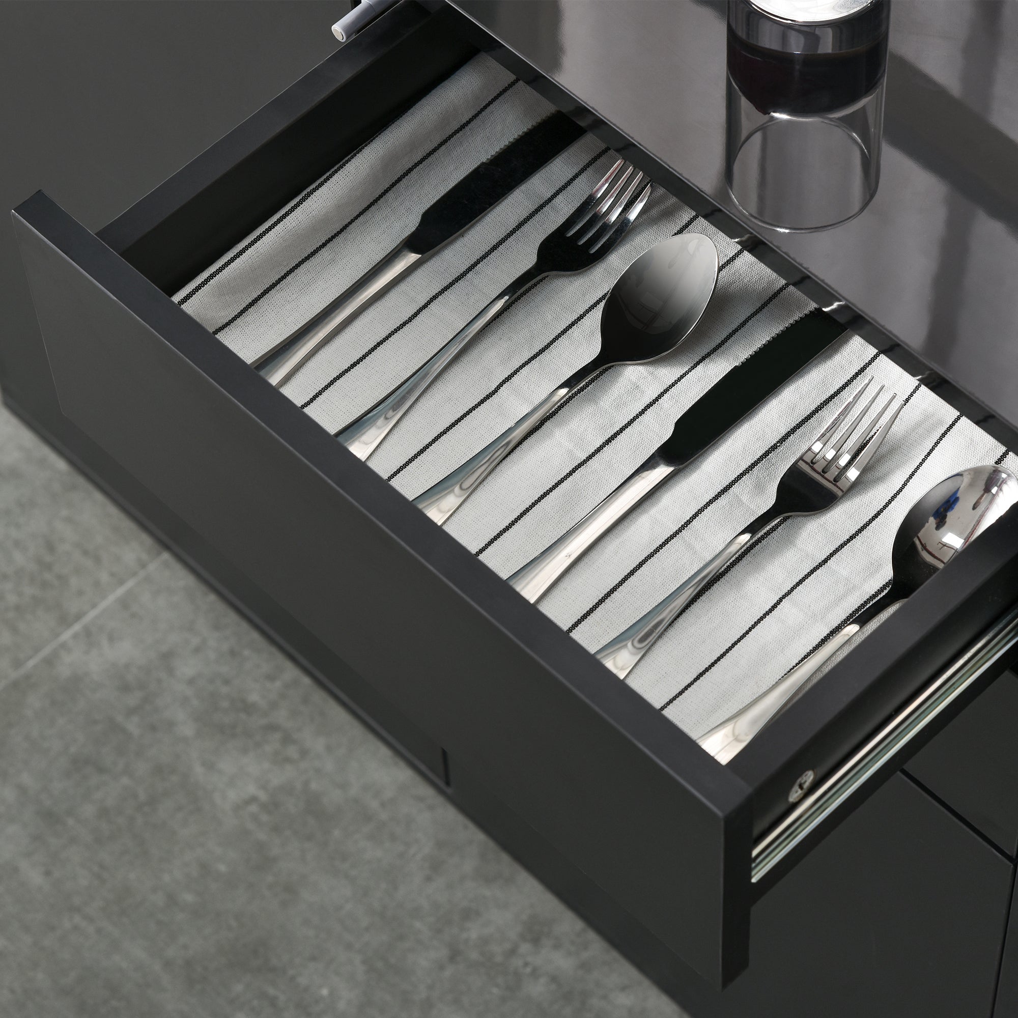 High Gloss Frame Sideboard, Side Cabinet, Push-Open Design with 2 Drawer for Living Room, Bedroom, Black