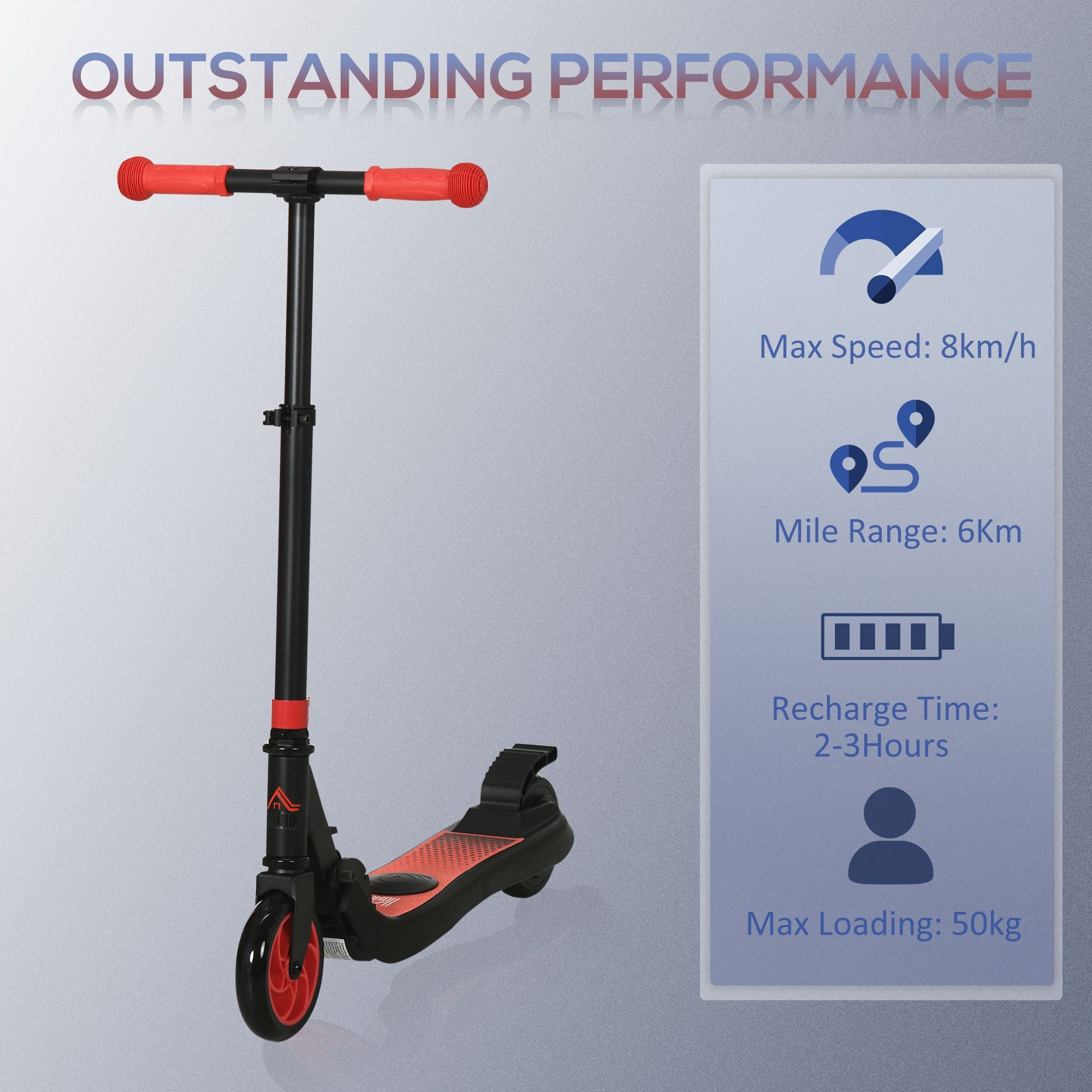 Folding Electric Scooter with Brake, for Ages 6+ Years, 8km/h Maximum Speed, Red