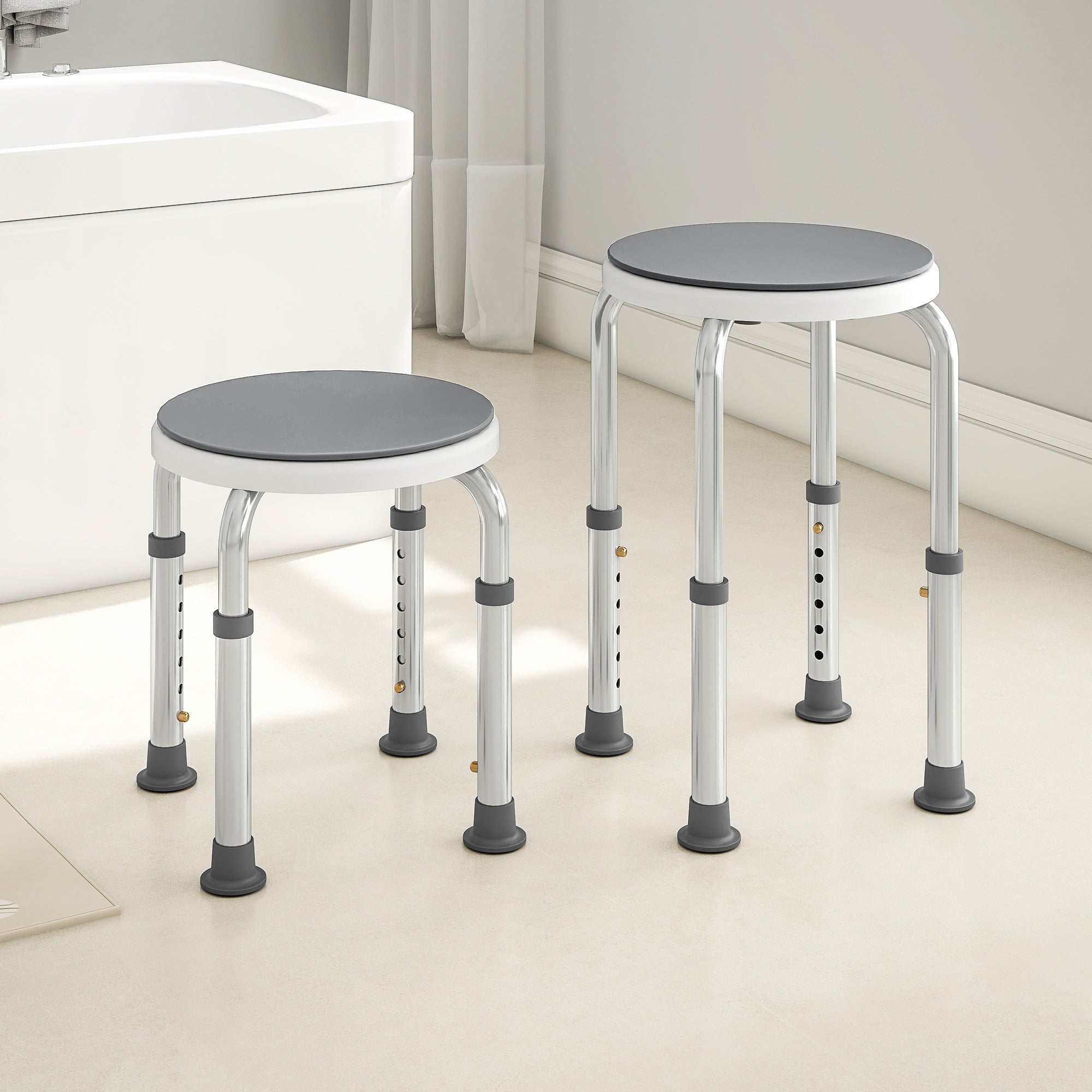 360° Swivel Shower Chair, Height Adjustable Aluminium Shower Stool with Non-Slip Feet for Disabled, Elderly, Grey