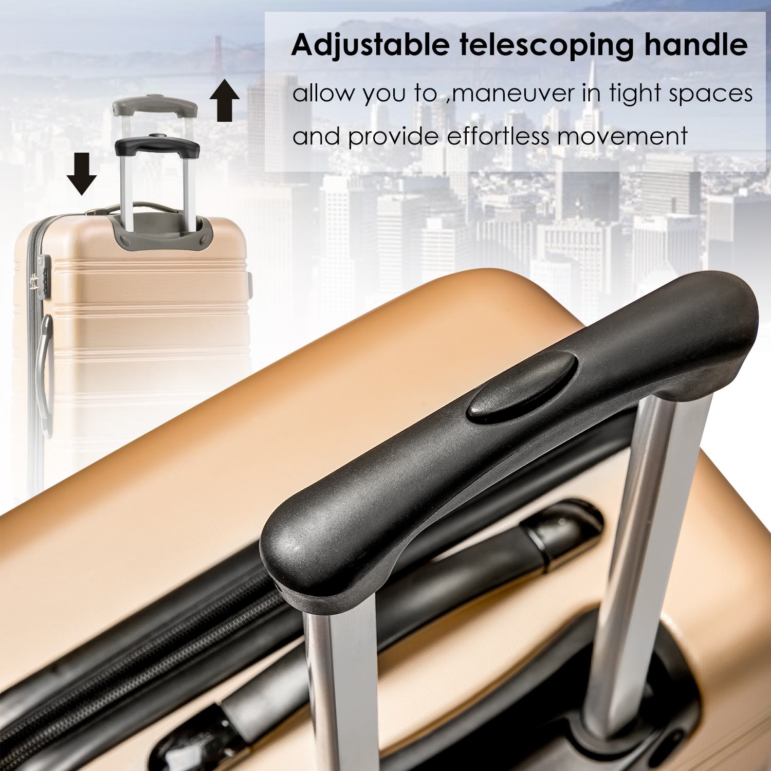 28" 4-Wheel ABS Hard Shell Travel Trolley Suitcase with Silent Universal Wheels, Luggage with Secure Lock, 52L × 32W × 78H cm, Golden