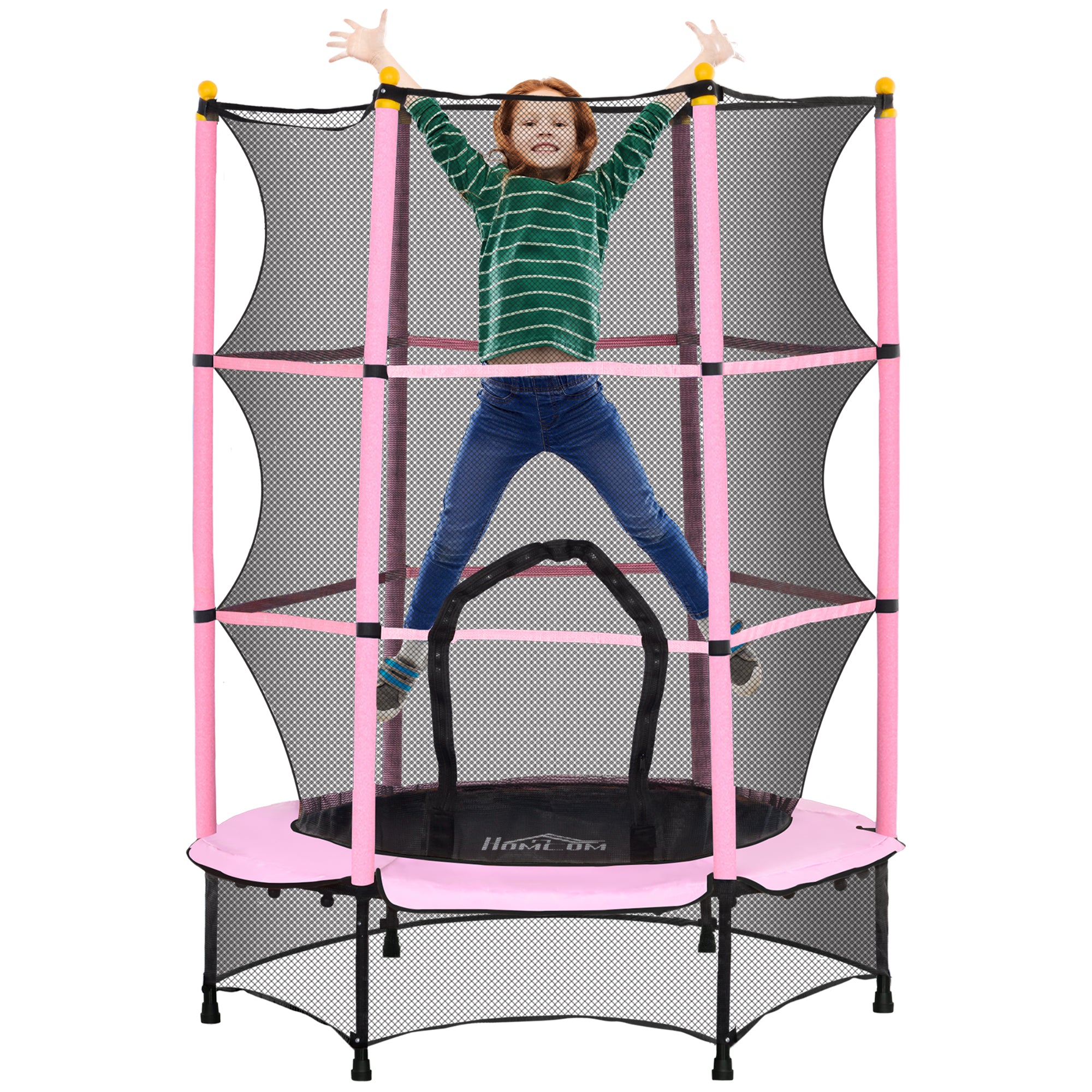 4.6FT/55" Kids Trampoline with Safety Enclosure, Outdoor Indoor Use, for Ages 3-10 Years, Pink