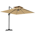 2.5m Cantilever Parasol with Solar LED Lights and 360° Rotation - Khaki