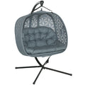 Outdoor Double Hanging Chair with Cushion and Cup Holders - Charcoal Grey