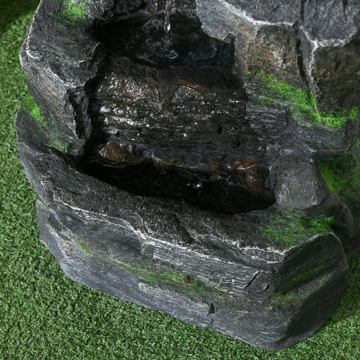 Garden Solar-Powered Water Feature with LED Lights - Dark Grey