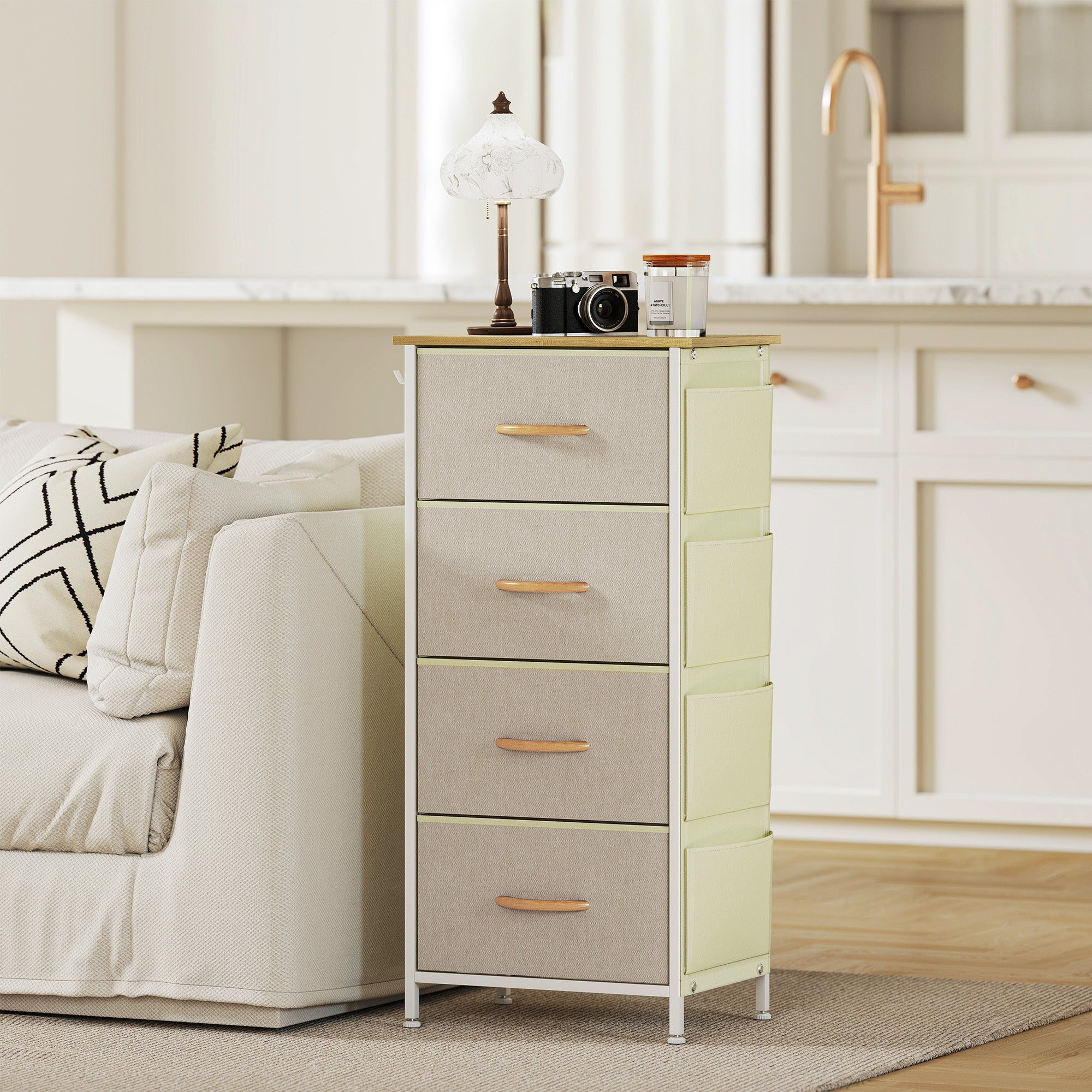 Chest of Four Fabric Drawers - Beige