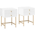 Set of Two Elegant Bedside Tables with Drawers - White/Gold-Tone