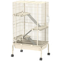 4-Level Rolling Small Animal Cage with 3 Ramps, Water Bottle & Food Dish, 15cm Deep Tray - Beige