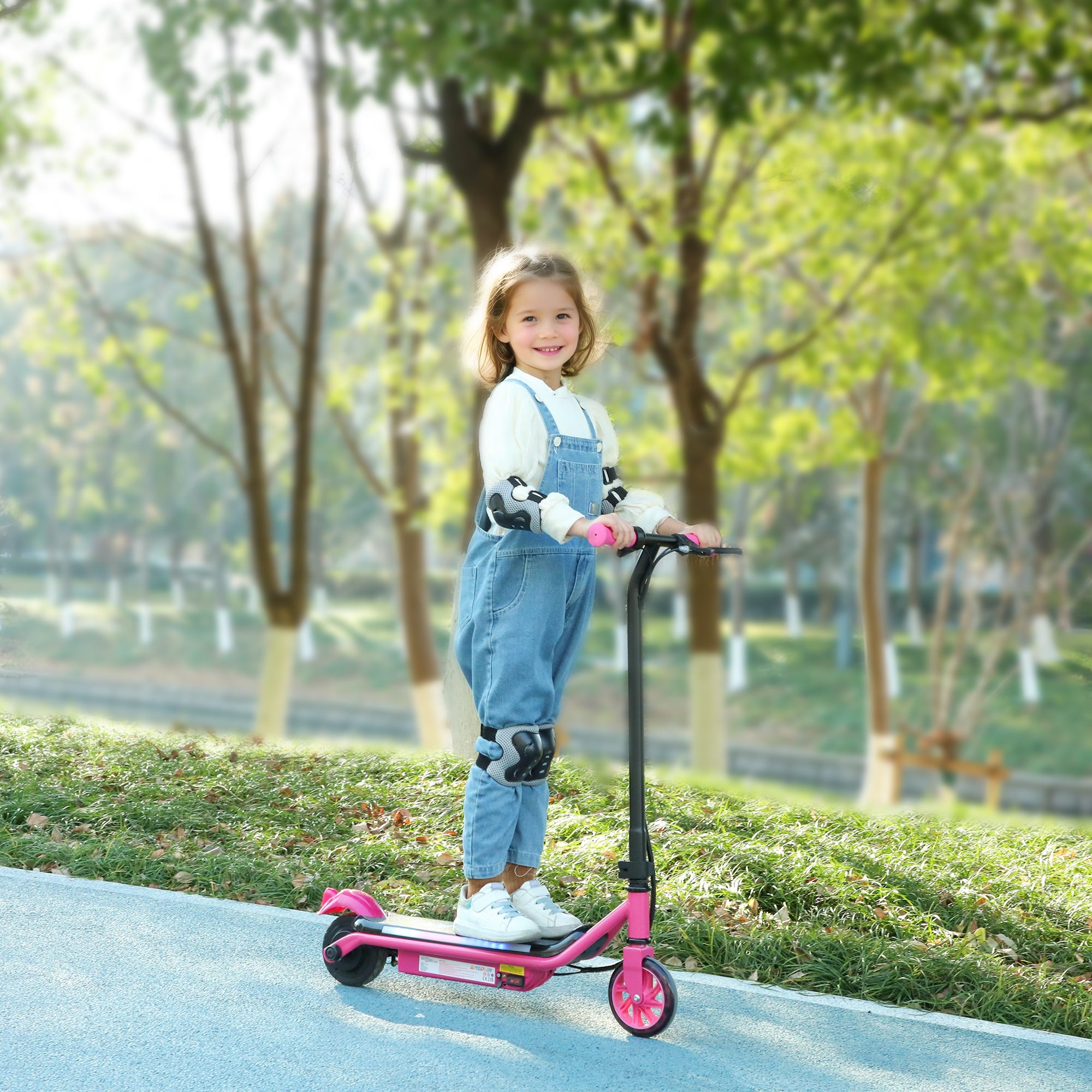Electric Scooter for Kids Ages 6-14, with Dual Brakes, Flash Wheel and Colourful Light, Kids Electric Scooter E Scooter, Up to 12 KM/H & 10 KM, Pink
