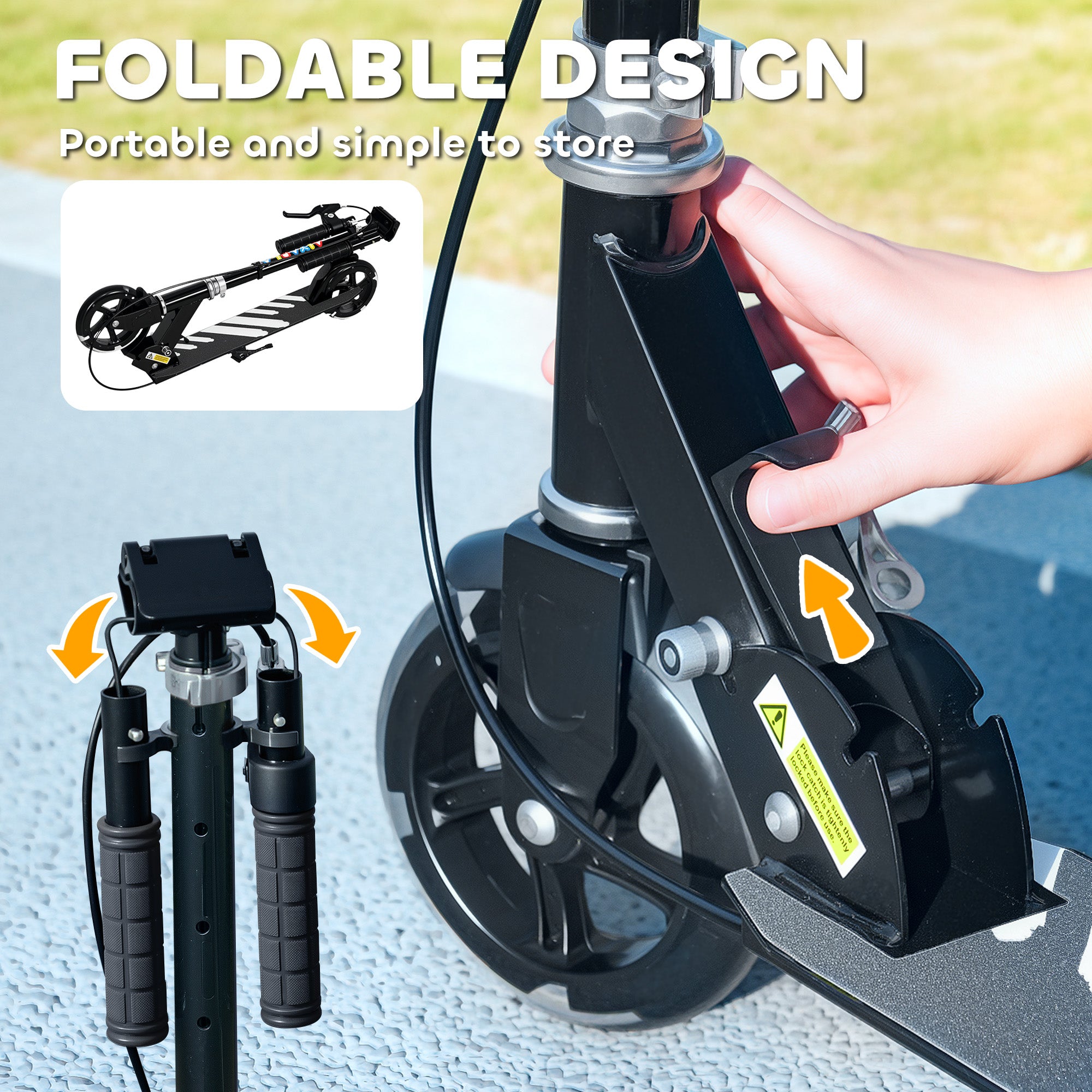 Kids Scooter with Adjustable Handle, Light-Up Wheels, Handbrake & Rear Brake for Ages 3-8 - Black