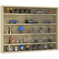 5-Tier Wall Display Shelf Cabinet with 4 Adjustable Shelves and Glass Doors 60x80cm - Oak