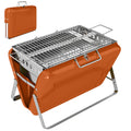 Charcoal BBQ Grill Portable Stainless Steel Barbecue with Tilting Grate for Camping Picnic Garden Orange