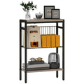 Three Shelf Industrial Side Table with Wire Shelf - Grey