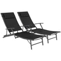 Set of 2 Adjustable Back Sun Loungers with Quick-Dry Mesh - Black