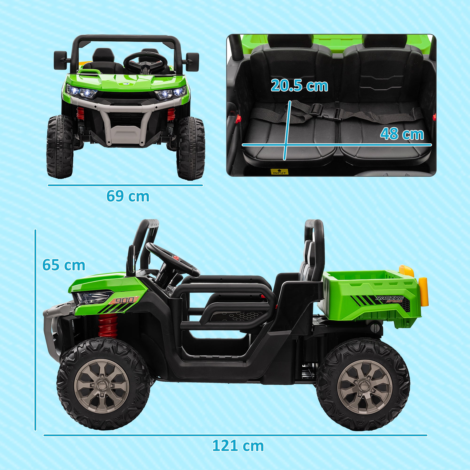 12V 2-Seater Kids Electric Ride-On Car with Remote Control and Electric Bucket - Green
