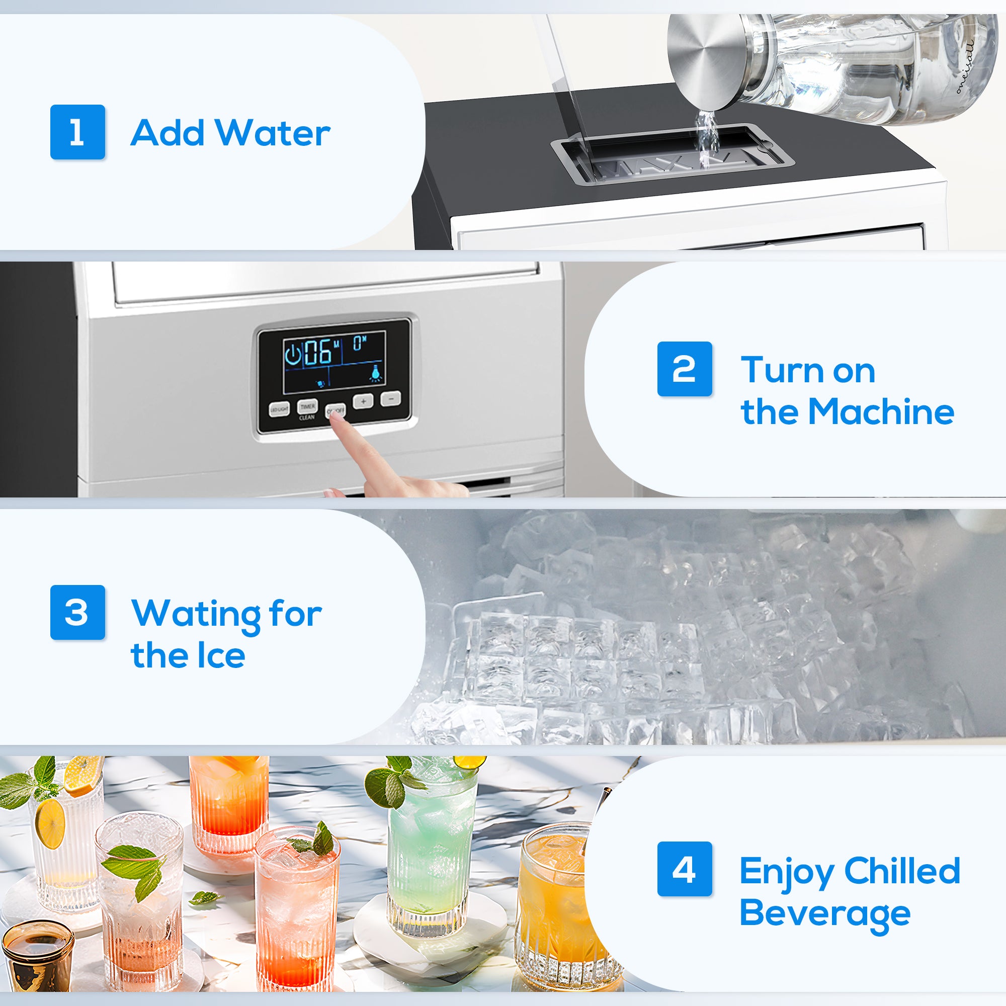 Commercial Ice Maker Machine 30kg/24h with Digital Control, Self-Cleaning & Ice Scoop, 4kg Storage - Silver Black