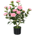 65cm Artificial Camellia Flower Plant in Pot with 116 Lush Leaves & Moss Effect, Pink