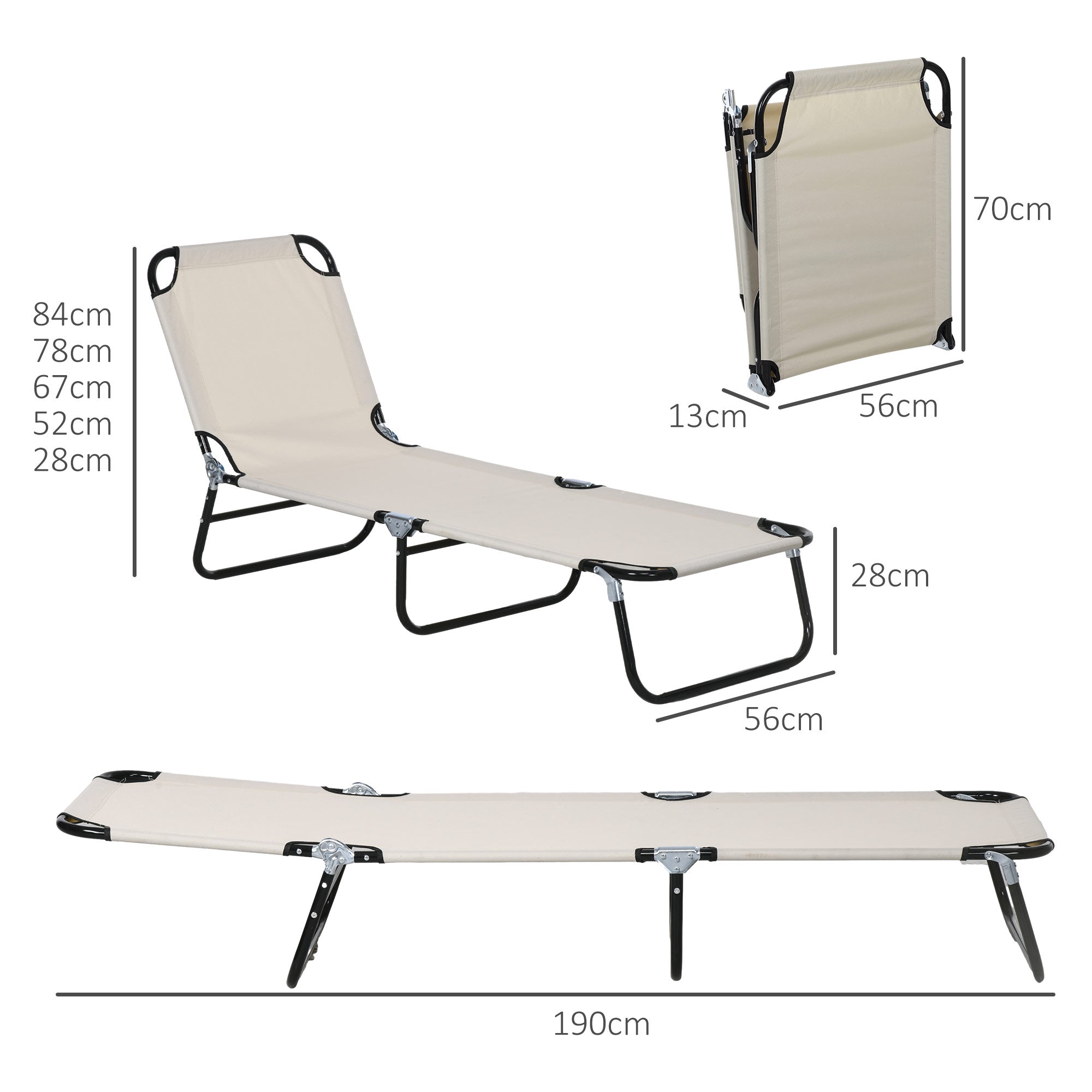 Garden Sun Lounger, with Five-Position Back - Cream White