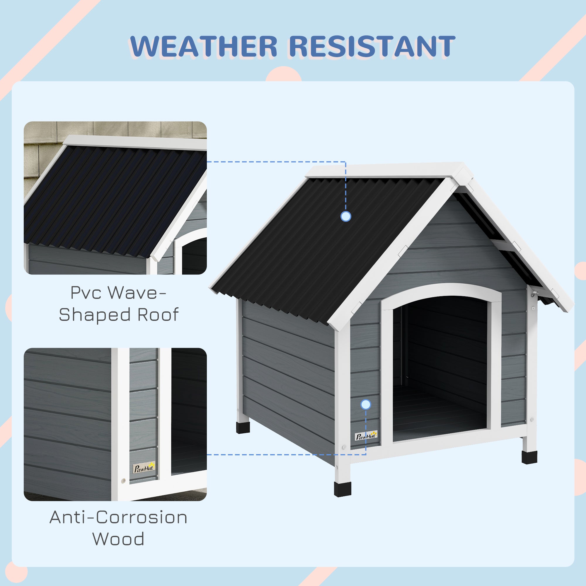 Outdoor Dog Kennel, Wooden Dog House, with Removable Floor, Anti-Corrosion Wood, for Medium Dogs, 82H x 75W x 88Dcm