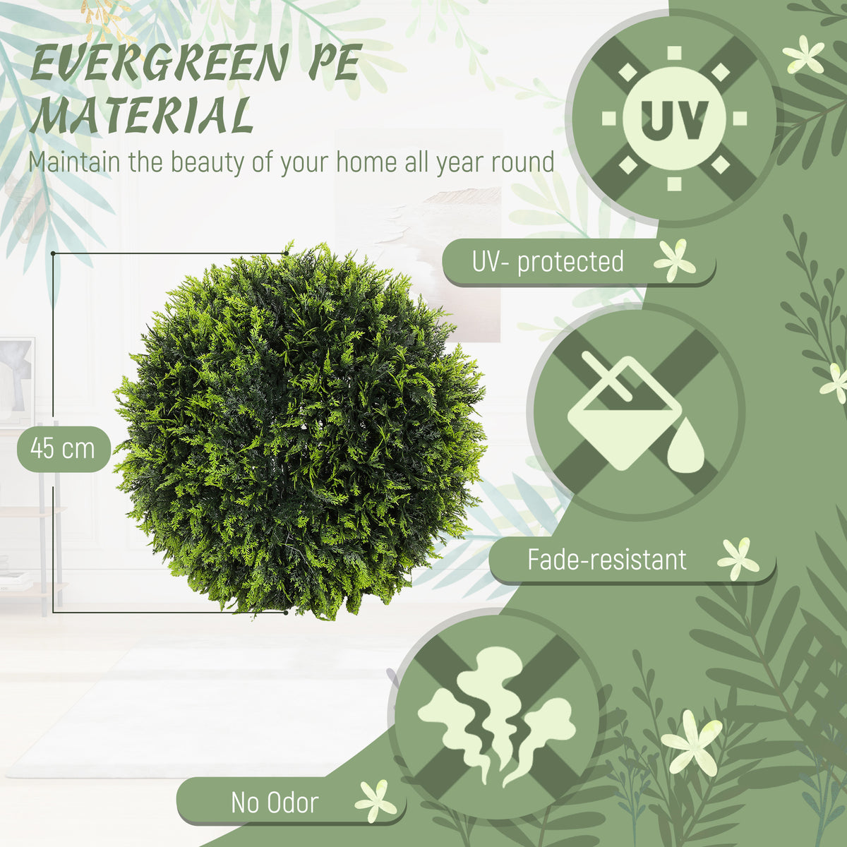 Set of 2 UV-Protected Artificial Plant Topiary Balls 45cm - Green
