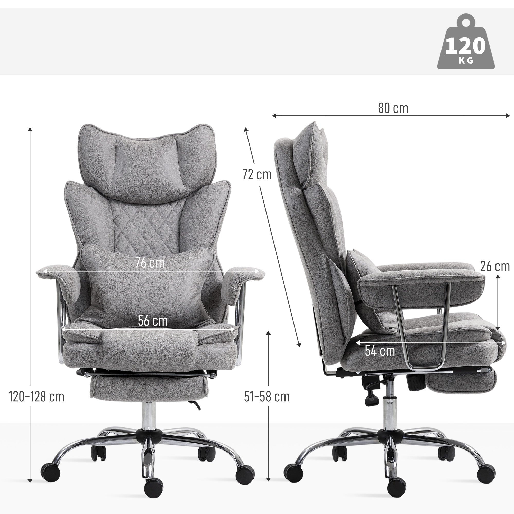 Leathaire Reclining Office Chair with Lumbar Support Pillow - Grey
