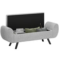 Storage Ottoman Bench with Armrest and Linen Upholstery, Rubberwood Legs, Window Seat and Footstool - Dark Grey